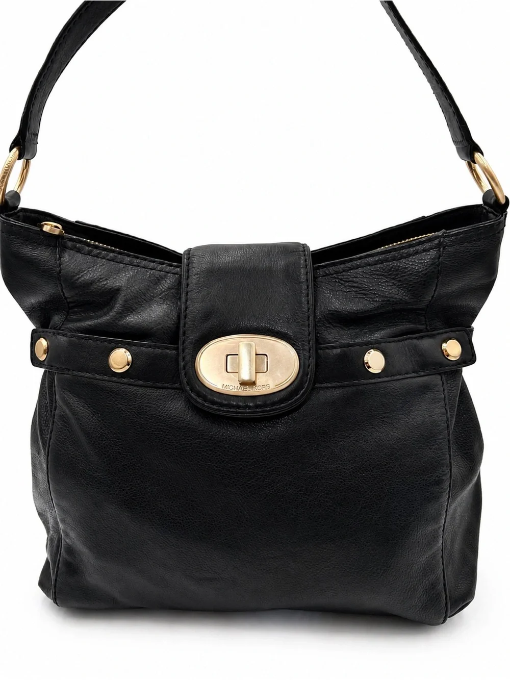 Vintage Michael Kors Chandler Hobo Bag Black Pebbled Leather Gold Studded Purse